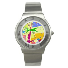 Colorful Abstract Art Stainless Steel Watch by Valentinaart