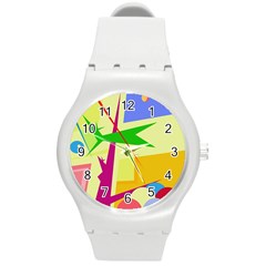 Colorful Abstract Art Round Plastic Sport Watch (m)