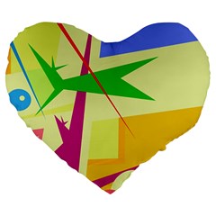 Colorful Abstract Art Large 19  Premium Flano Heart Shape Cushions by Valentinaart