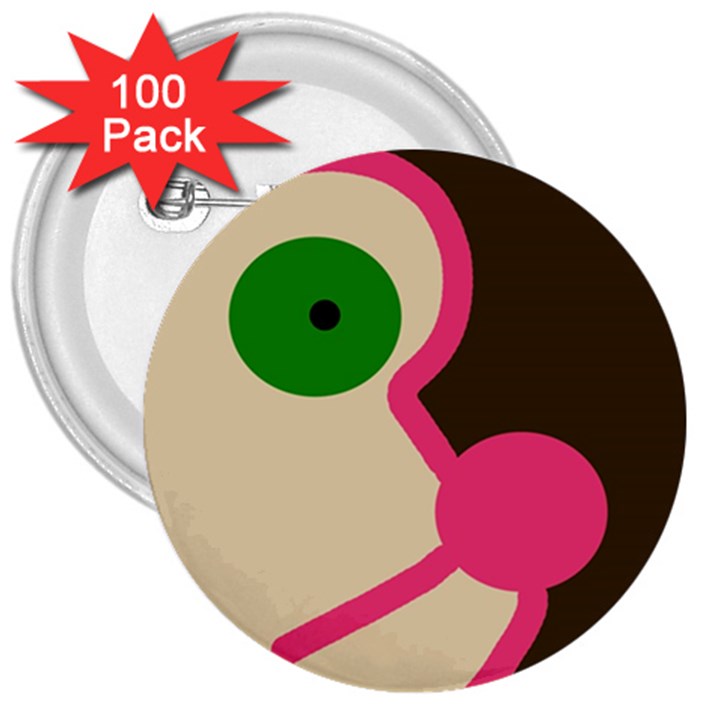 Dog face 3  Buttons (100 pack) 