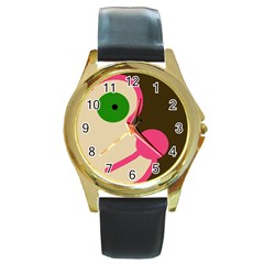 Dog Face Round Gold Metal Watch