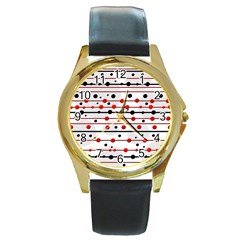 Dots And Lines Round Gold Metal Watch