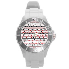 Dots And Lines Round Plastic Sport Watch (l) by Valentinaart