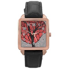 Decorative Tree 1 Rose Gold Leather Watch 