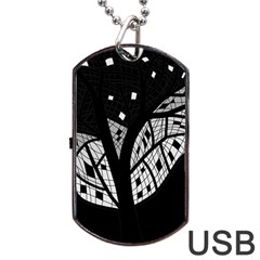 Black And White Tree Dog Tag Usb Flash (one Side) by Valentinaart