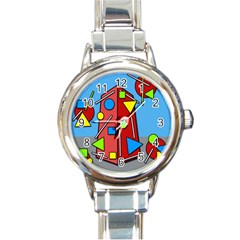 Crazy Building Round Italian Charm Watch by Valentinaart