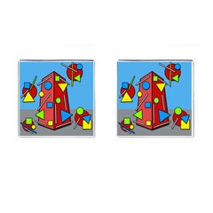 Crazy Building Cufflinks (square) by Valentinaart