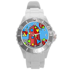 Crazy Building Round Plastic Sport Watch (l) by Valentinaart