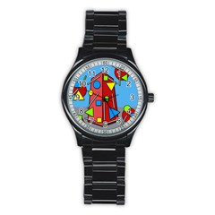 Crazy Building Stainless Steel Round Watch by Valentinaart