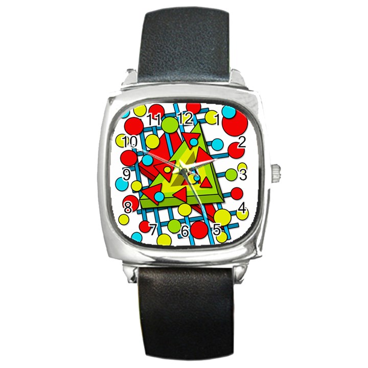 Crazy geometric art Square Metal Watch