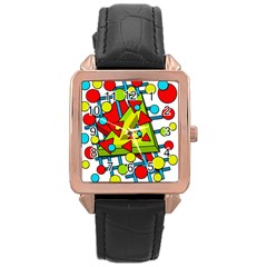 Crazy geometric art Rose Gold Leather Watch 