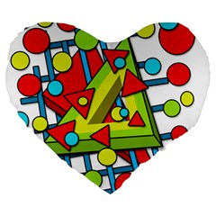 Crazy Geometric Art Large 19  Premium Flano Heart Shape Cushions by Valentinaart