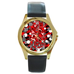 Red Mess Round Gold Metal Watch