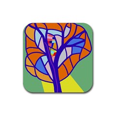 Decorative Tree 4 Rubber Coaster (square) 