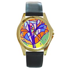 Decorative Tree 4 Round Gold Metal Watch