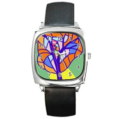 Decorative Tree 4 Square Metal Watch