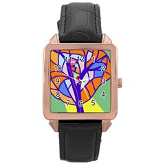 Decorative Tree 4 Rose Gold Leather Watch 