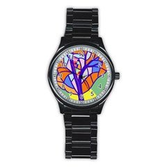 Decorative Tree 4 Stainless Steel Round Watch