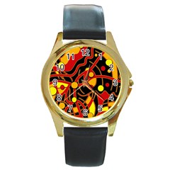 Orange Floating Round Gold Metal Watch