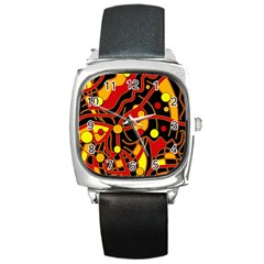 Orange Floating Square Metal Watch by Valentinaart