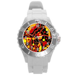 Orange Floating Round Plastic Sport Watch (l) by Valentinaart