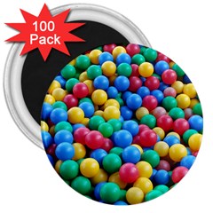 Funny Colorful Red Yellow Green Blue Kids Play Balls 3  Magnets (100 Pack) by yoursparklingshop