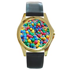 Funny Colorful Red Yellow Green Blue Kids Play Balls Round Gold Metal Watch by yoursparklingshop