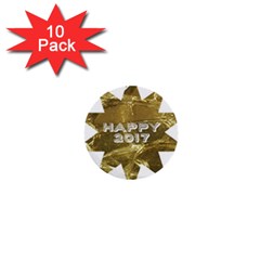 Happy New Year 2017 Gold White Star 1  Mini Buttons (10 Pack)  by yoursparklingshop