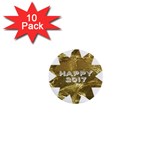 Happy New Year 2017 Gold White Star 1  Mini Buttons (10 pack)  Front