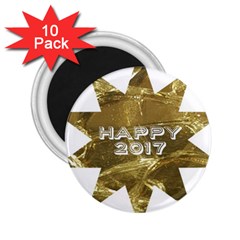 Happy New Year 2017 Gold White Star 2 25  Magnets (10 Pack)  by yoursparklingshop