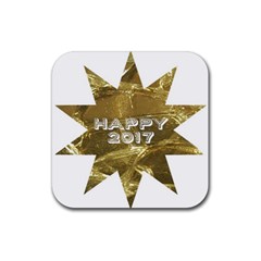 Happy New Year 2017 Gold White Star Rubber Coaster (square)  by yoursparklingshop