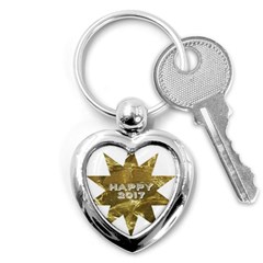 Happy New Year 2017 Gold White Star Key Chains (heart)  by yoursparklingshop