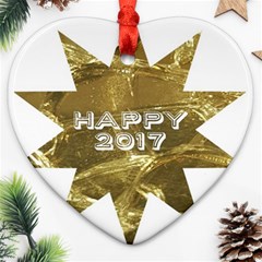 Happy New Year 2017 Gold White Star Heart Ornament (2 Sides) by yoursparklingshop