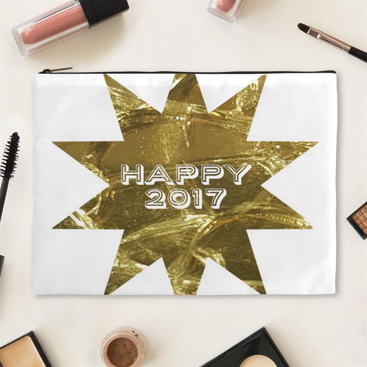 Happy New Year 2017 Gold White Star Cosmetic Bag (XL)