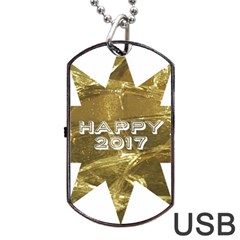 Happy New Year 2017 Gold White Star Dog Tag Usb Flash (one Side) by yoursparklingshop