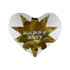 Happy New Year 2017 Gold White Star Standard 16  Premium Heart Shape Cushions by yoursparklingshop