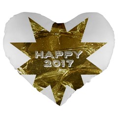 Happy New Year 2017 Gold White Star Large 19  Premium Heart Shape Cushions by yoursparklingshop