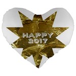 Happy New Year 2017 Gold White Star Large 19  Premium Heart Shape Cushions Front