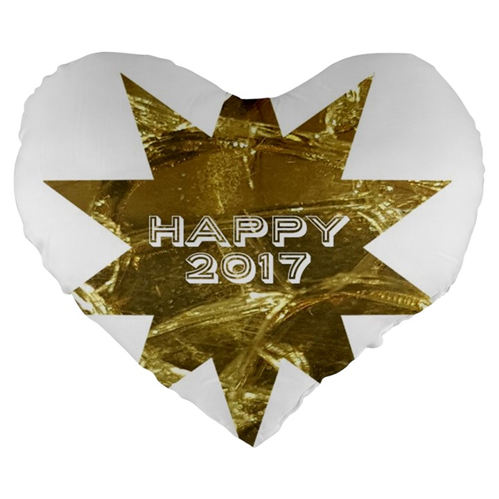 Happy New Year 2017 Gold White Star Large 19  Premium Heart Shape Cushions