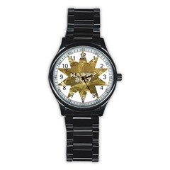 Happy New Year 2017 Gold White Star Stainless Steel Round Watch by yoursparklingshop