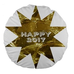 Happy New Year 2017 Gold White Star Large 18  Premium Flano Round Cushions by yoursparklingshop