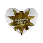 Happy New Year 2017 Gold White Star Standard 16  Premium Flano Heart Shape Cushions Front