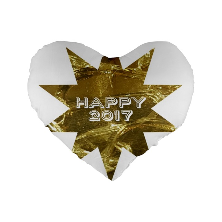 Happy New Year 2017 Gold White Star Standard 16  Premium Flano Heart Shape Cushions