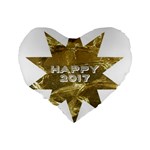 Happy New Year 2017 Gold White Star Standard 16  Premium Flano Heart Shape Cushions Back