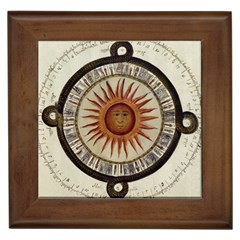 Ancient Aztec Sun Calendar 1790 Vintage Drawing Framed Tiles