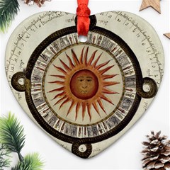 Ancient Aztec Sun Calendar 1790 Vintage Drawing Ornament (heart)  by yoursparklingshop