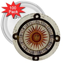 Ancient Aztec Sun Calendar 1790 Vintage Drawing 3  Buttons (100 Pack)  by yoursparklingshop