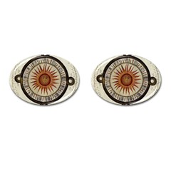 Ancient Aztec Sun Calendar 1790 Vintage Drawing Cufflinks (oval)