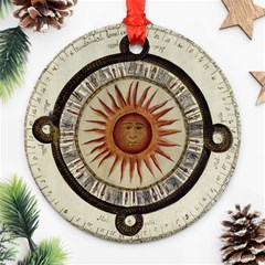 Ancient Aztec Sun Calendar 1790 Vintage Drawing Round Ornament (two Sides)  by yoursparklingshop