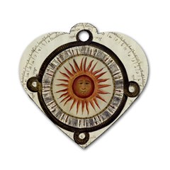 Ancient Aztec Sun Calendar 1790 Vintage Drawing Dog Tag Heart (two Sides)